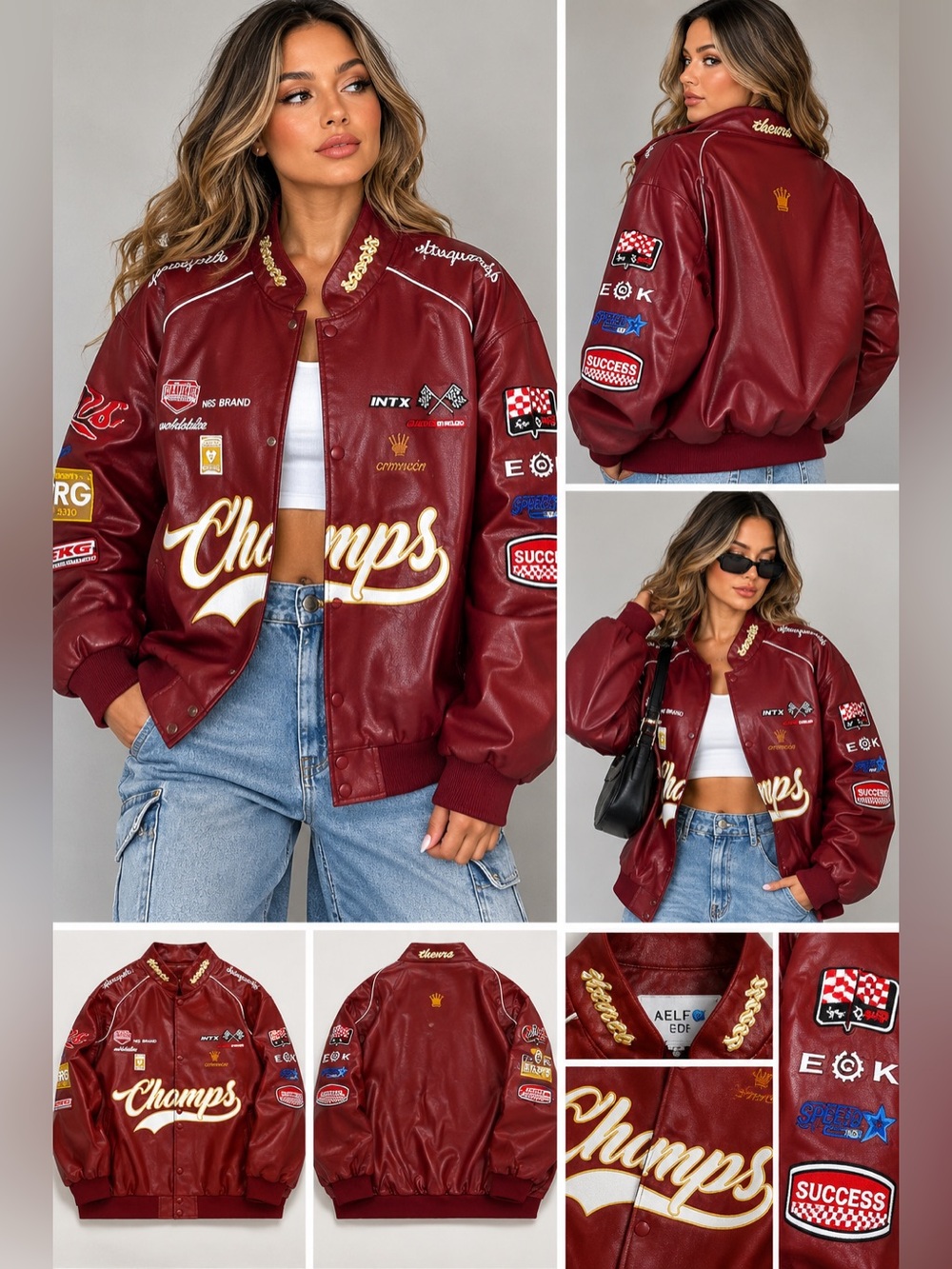 Aelfric Eden Red Faux Leather Oversized Motorcycle Racer Jacket L NWT